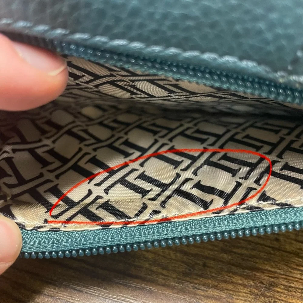 Tignanello Deep Teal Green Pebbled Leather Small Wallet Bag